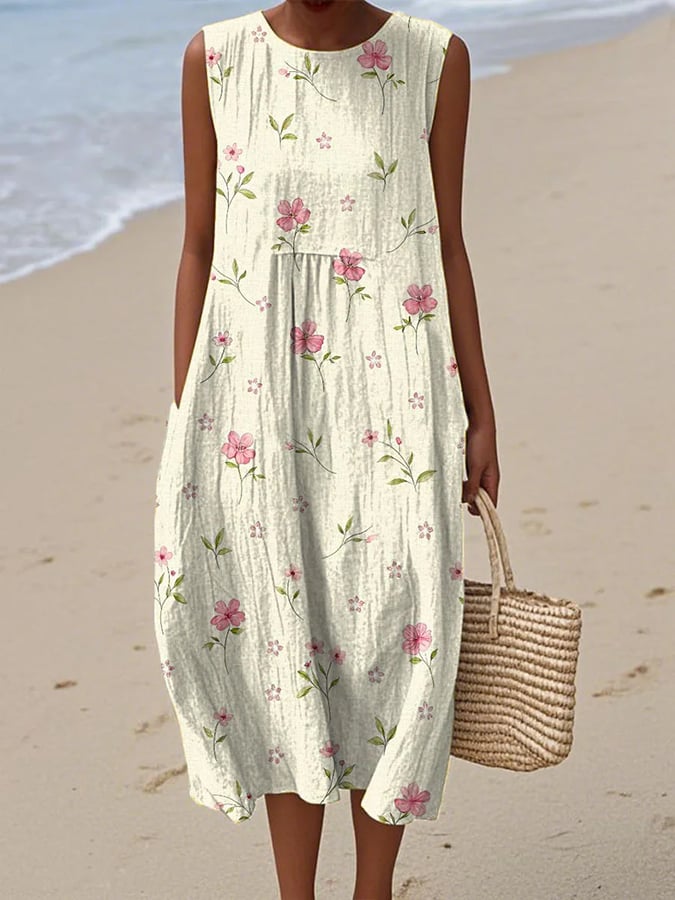 HAVBLOMST – Sleeveless Dress with Floral Design and Round Neckline
