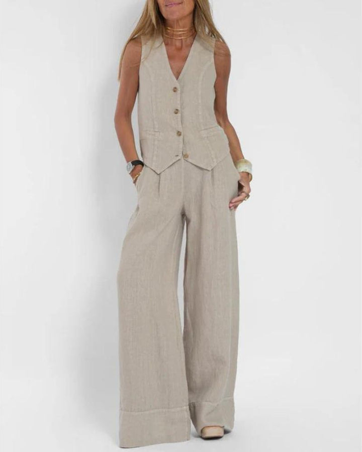 MELIA - Chic Sleeveless Set with Wide Pants