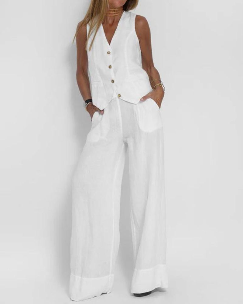 MELIA - Chic Sleeveless Set with Wide Pants
