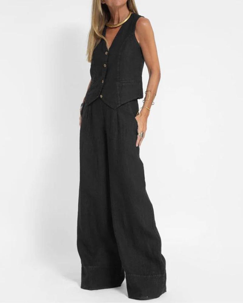 MELIA - Chic Sleeveless Set with Wide Pants