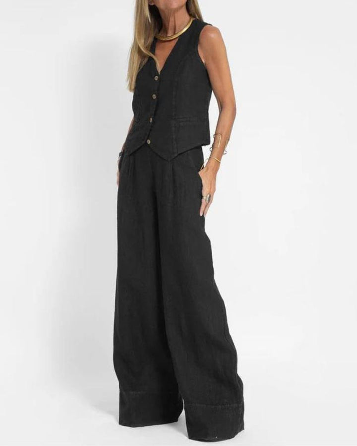 MELIA - Chic Sleeveless Set with Wide Pants