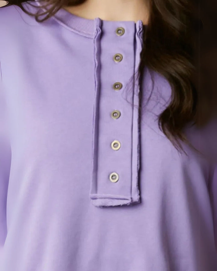 LAREI - SWEATSHIRT WITH SEQUINS AND PARTIAL BUTTON PLACKET