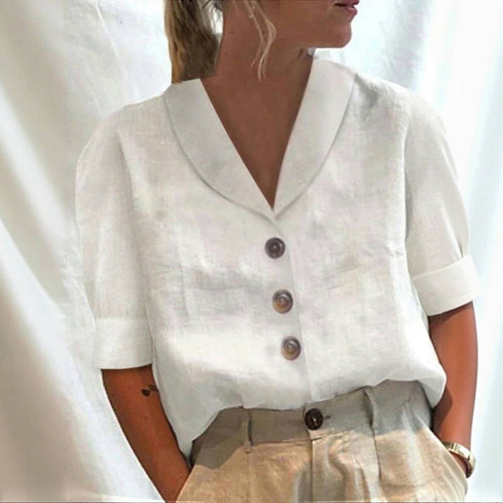Arlette™ – Buttoned V-Neck Blouse