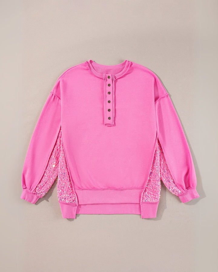 LAREI - SWEATSHIRT WITH SEQUINS AND PARTIAL BUTTON PLACKET