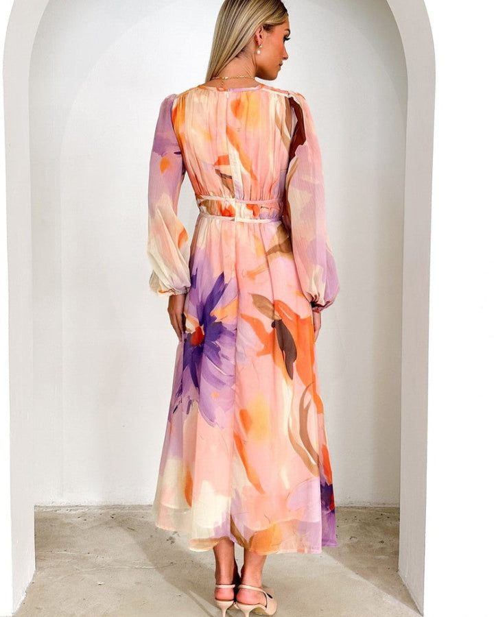 BARONA - CHIC MULTICOLOR MAXI DRESS WITH LONG SLEEVES