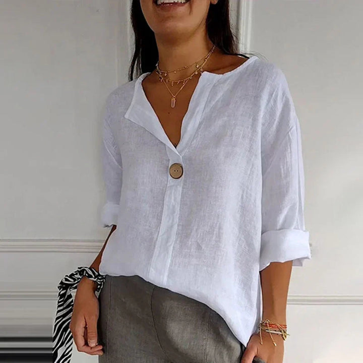 Maribel™ – Linen Blend Button Blouse