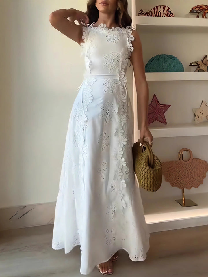Éliora – Floral Lace Maxi Dress with Tie Straps