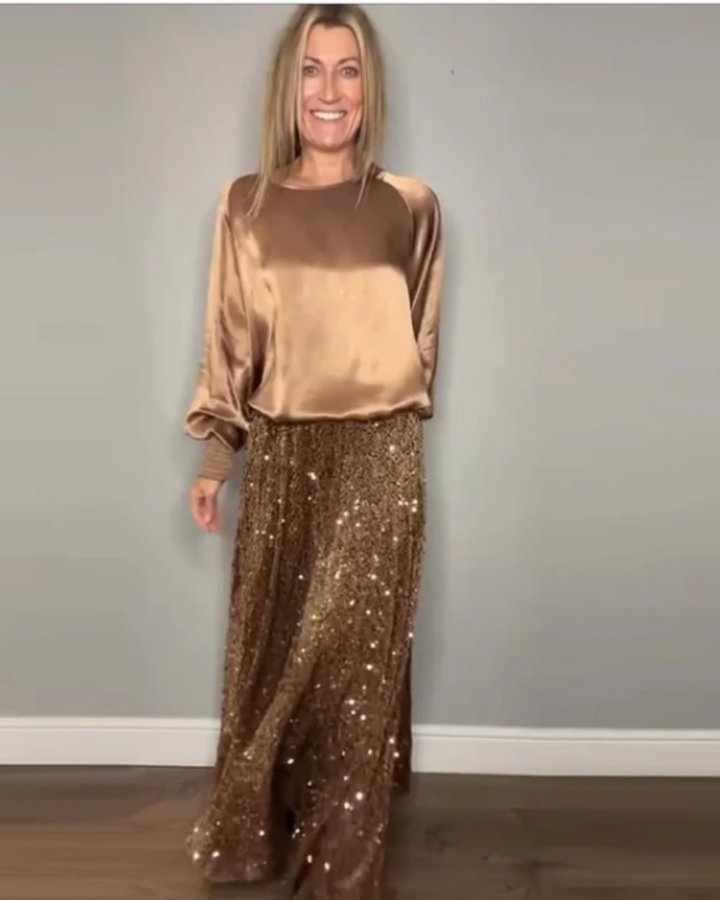 BOHEMIAN - ROUND NECK TOP AND LONG SKIRT WITH SEQUINS