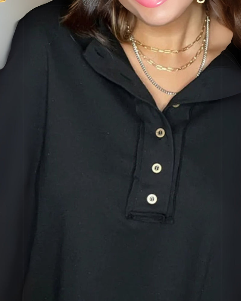 LAREI - SWEATSHIRT WITH SEQUINS AND PARTIAL BUTTON PLACKET