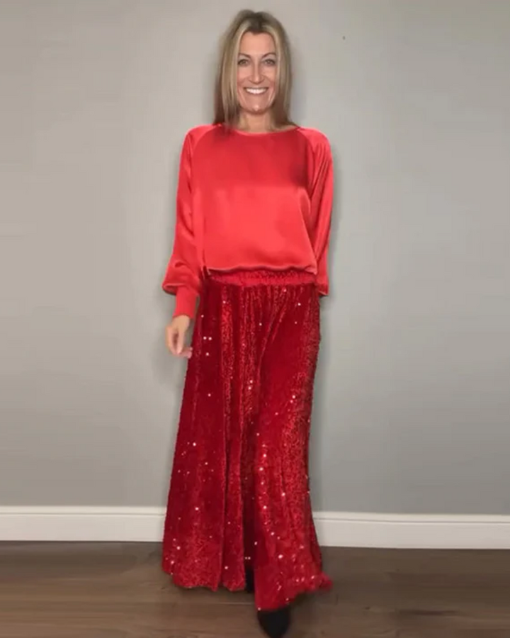 BOHÈME - ROUND NECK TOP AND LONG SKIRT WITH SEQUINS