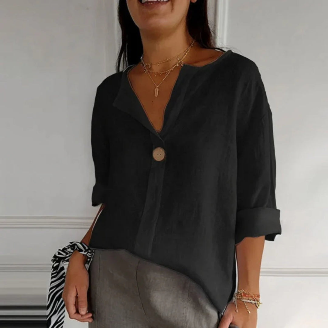 Maribel™ – Linen Blend Button Blouse