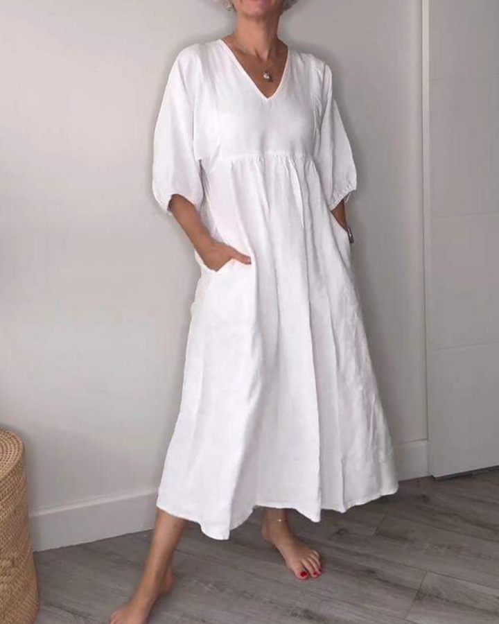 ELAENE - MAXI DRESS WITH V-NECK, EFFORTLESS ELEGANCE