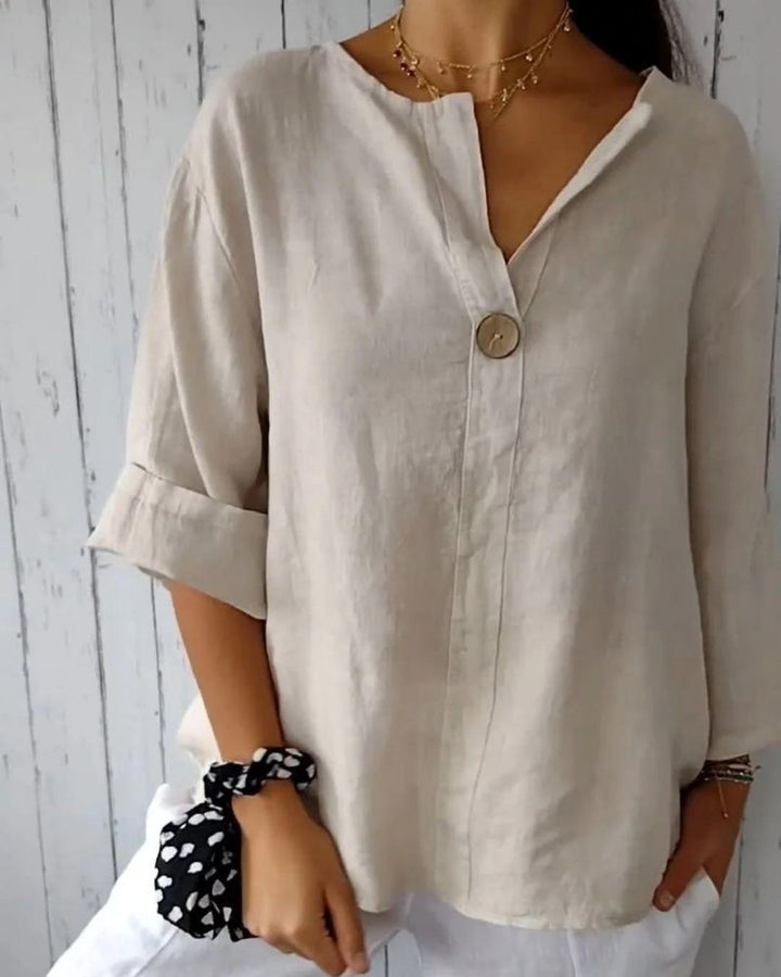 ARAI - COTTON AND LINEN TOP WITH V-NECK AND BUTTONS