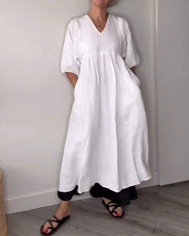 ELAENE - MAXI DRESS WITH V-NECK, EFFORTLESS ELEGANCE