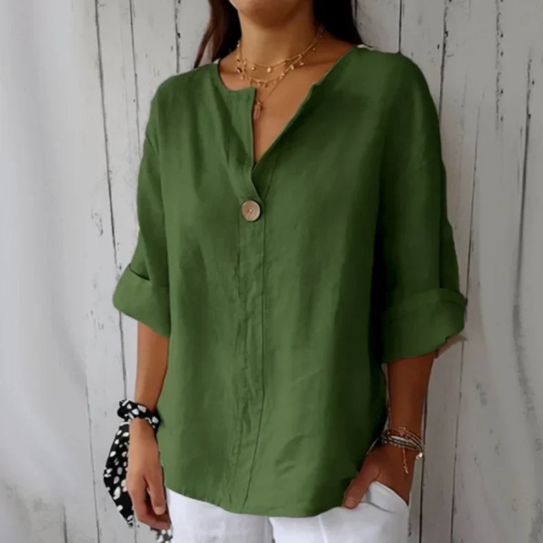 Maribel™ – Linen Blend Button Blouse