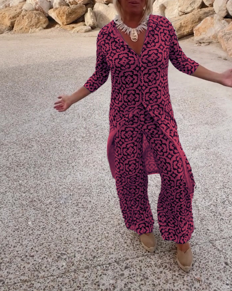 Printed Vintage Set with Collar and Button