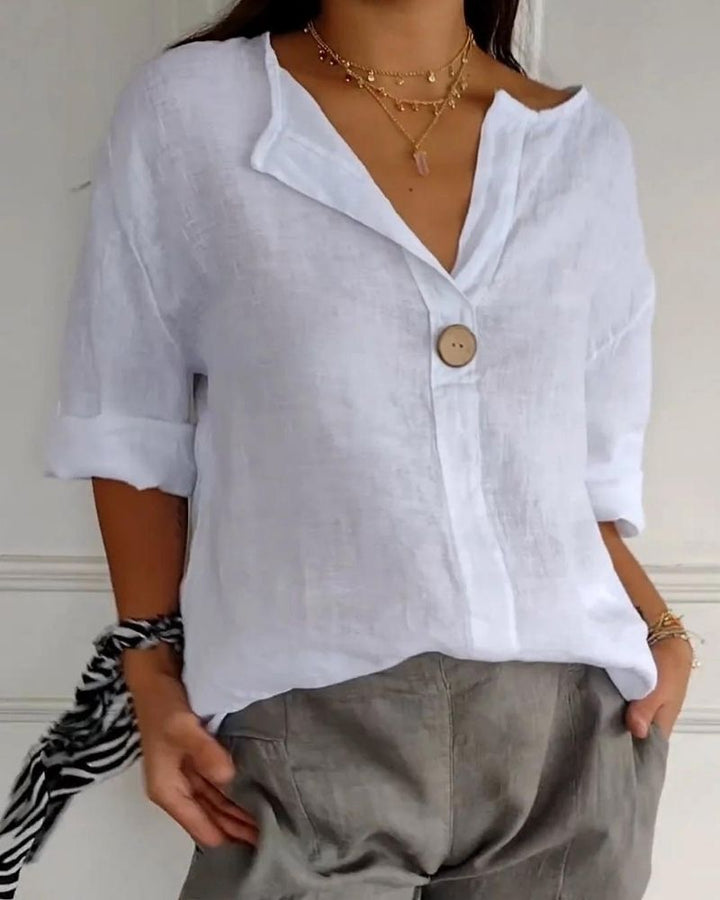 ARAI - COTTON AND LINEN TOP WITH V-NECK AND BUTTONS
