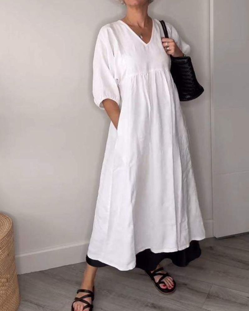 ELAENE - MAXI DRESS WITH V-NECK, EFFORTLESS ELEGANCE
