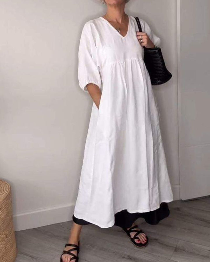 ELAENE - MAXI DRESS WITH V-NECK, EFFORTLESS ELEGANCE