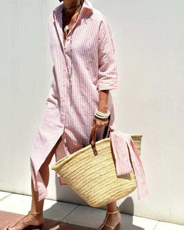 ARIELLA|FITTED STRIPED SHIRT DRESS