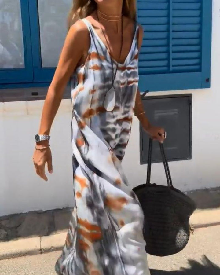 SORIA – Sleeveless Dress with Tie-Dye Print