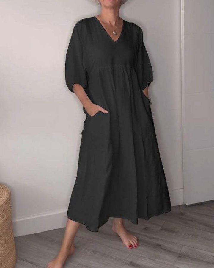 ELAENE - MAXI DRESS WITH V-NECK, EFFORTLESS ELEGANCE