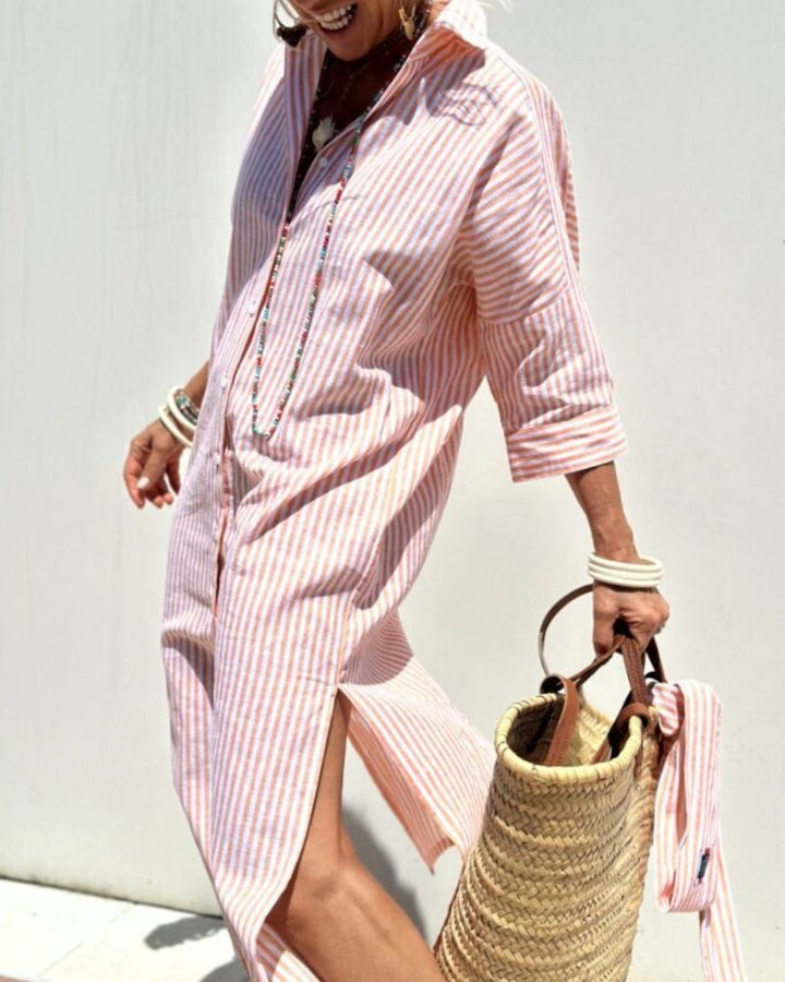 ARIELLA|FITTED STRIPED SHIRT DRESS