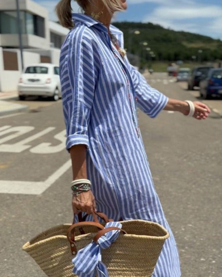 ARIELLA|FITTED STRIPED SHIRT DRESS