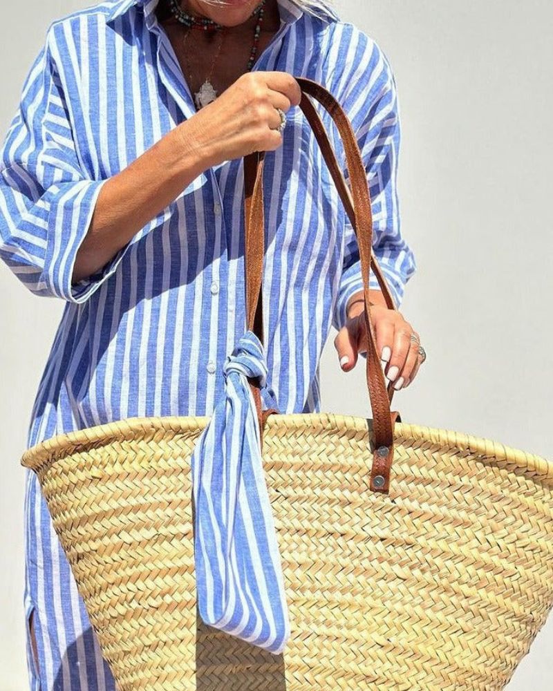 ARIELLA|FITTED STRIPED SHIRT DRESS