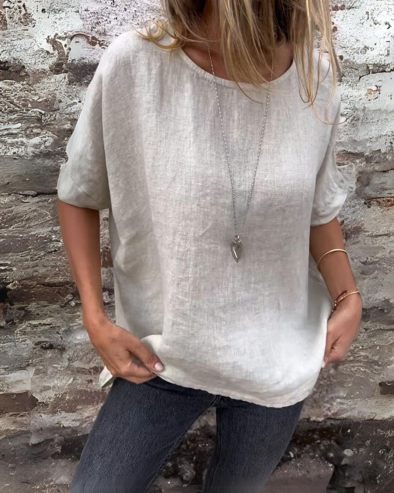 BAUA - COTTON AND LINEN T-SHIRT WITH ROUND NECK
