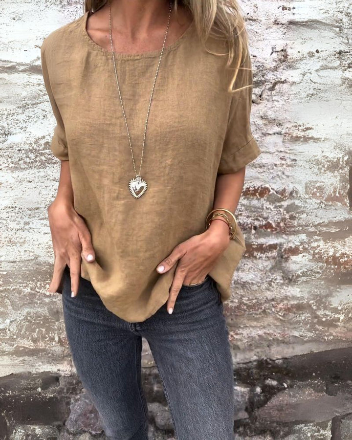 BAUA - COTTON AND LINEN T-SHIRT WITH ROUND NECK