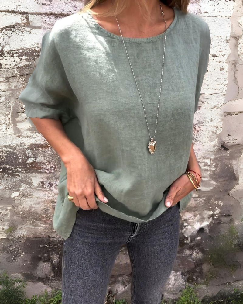 BAUA - COTTON AND LINEN T-SHIRT WITH ROUND NECK
