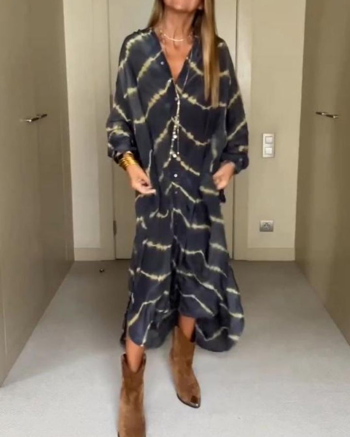 BOMEA - LONG BOHEMIAN STRIPED DRESS WITH LONG SLEEVES