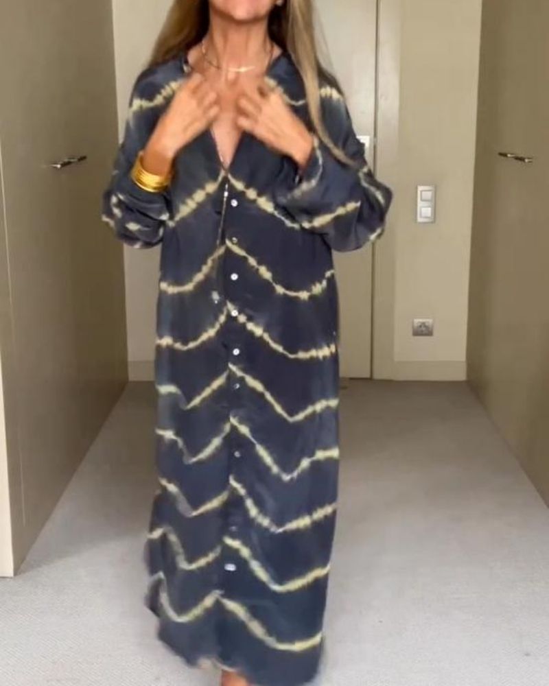 BOMEA - LONG BOHEMIAN STRIPED DRESS WITH LONG SLEEVES