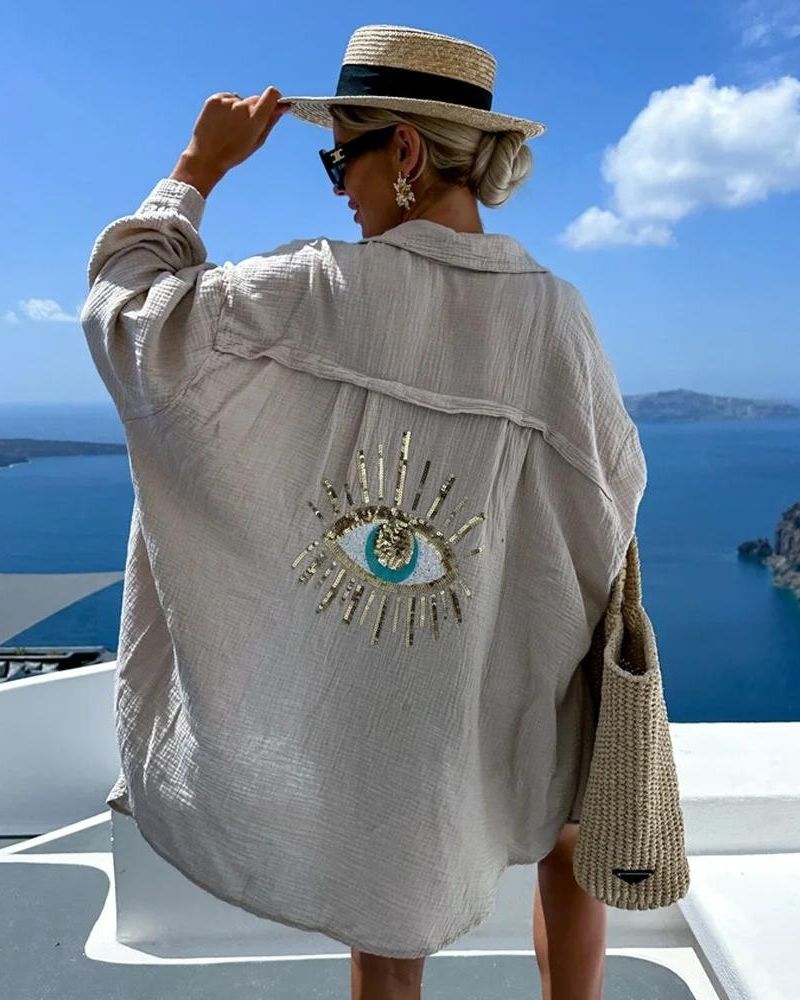 SORAYA - Casual Shirt with Sequins and Pearls