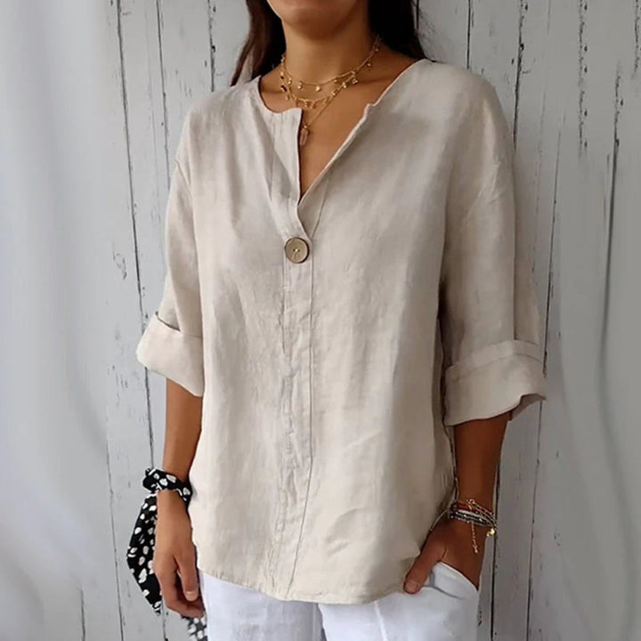 Maribel™ – Linen Blend Button Blouse
