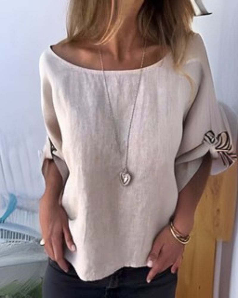 PERERENAN - COTTON AND LINEN ROUND NECK SHIRT