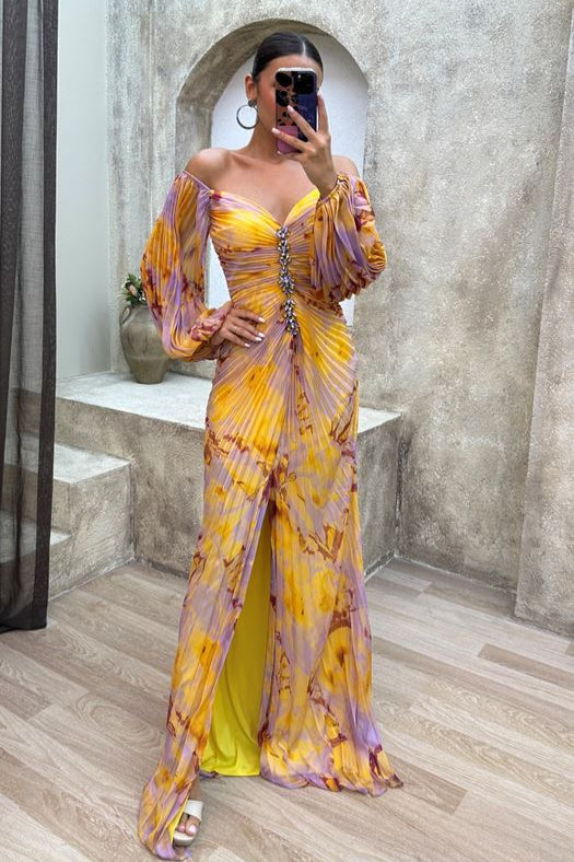 Lyxa Melbourne | Aurelia Off-Shoulder Pleated Maxi Dress