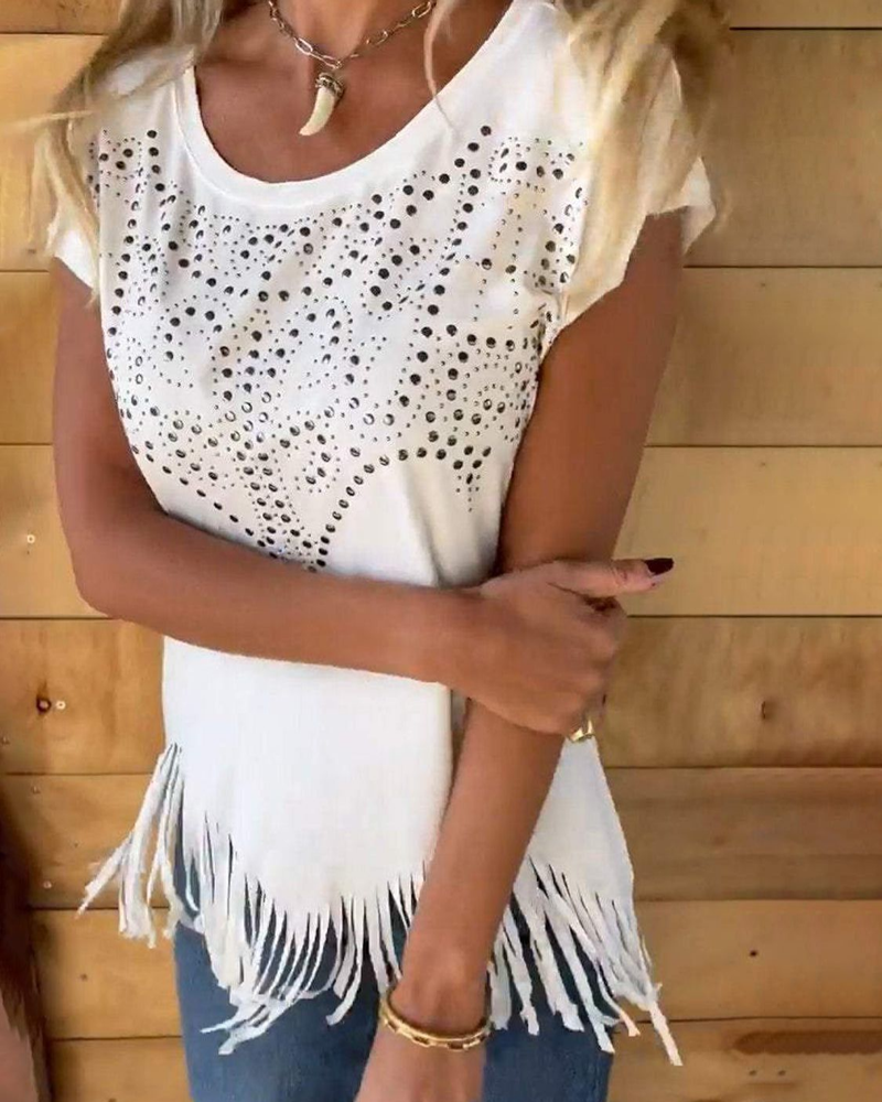 MASOVA – T-SHIRT WITH FRINGES AND STUDS