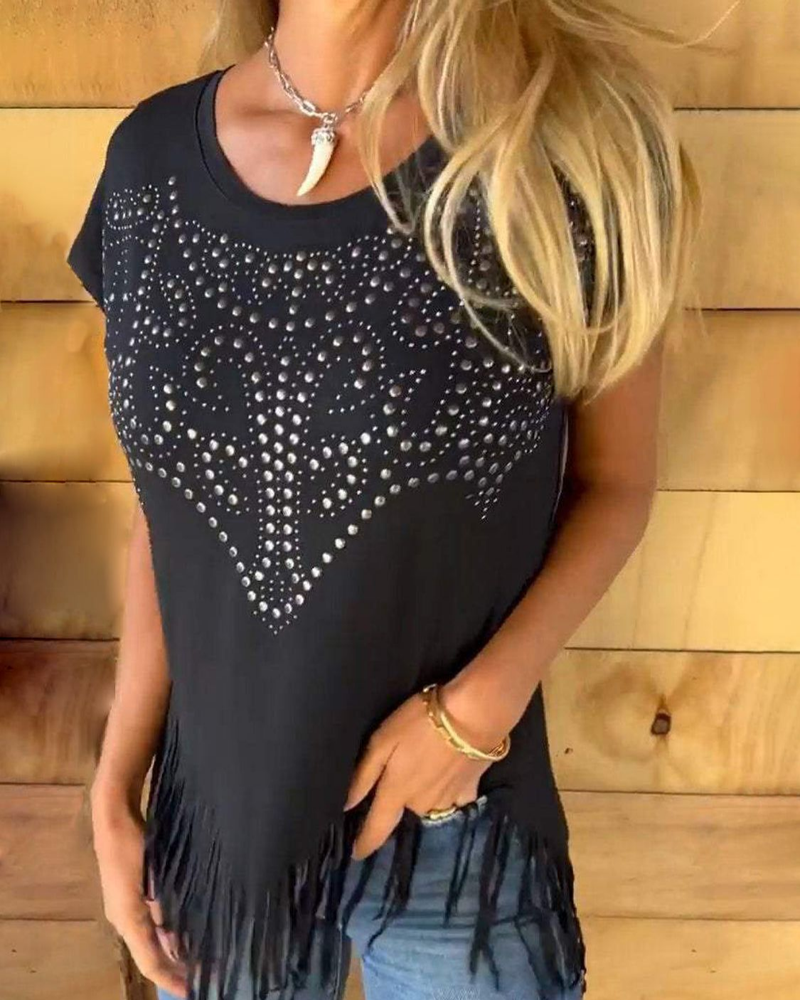 MASOVA – T-SHIRT WITH FRINGES AND STUDS
