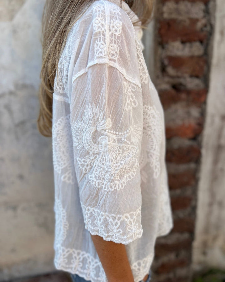 IAREL - CHIC EMBROIDERED LACE BLOUSE