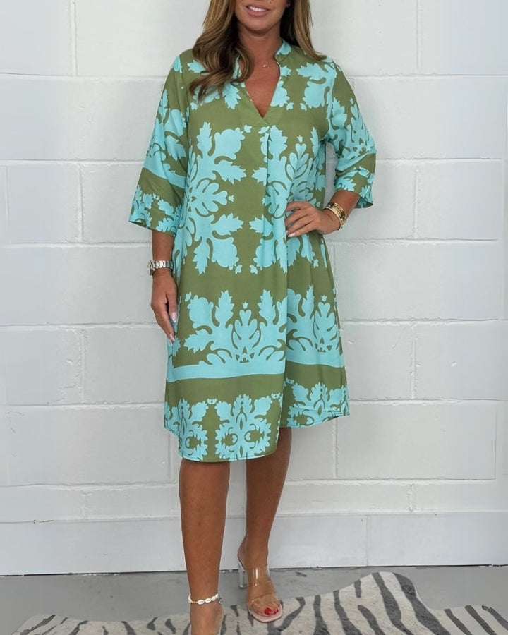 BAROLA - BOHO DRESS WITH V-NECK