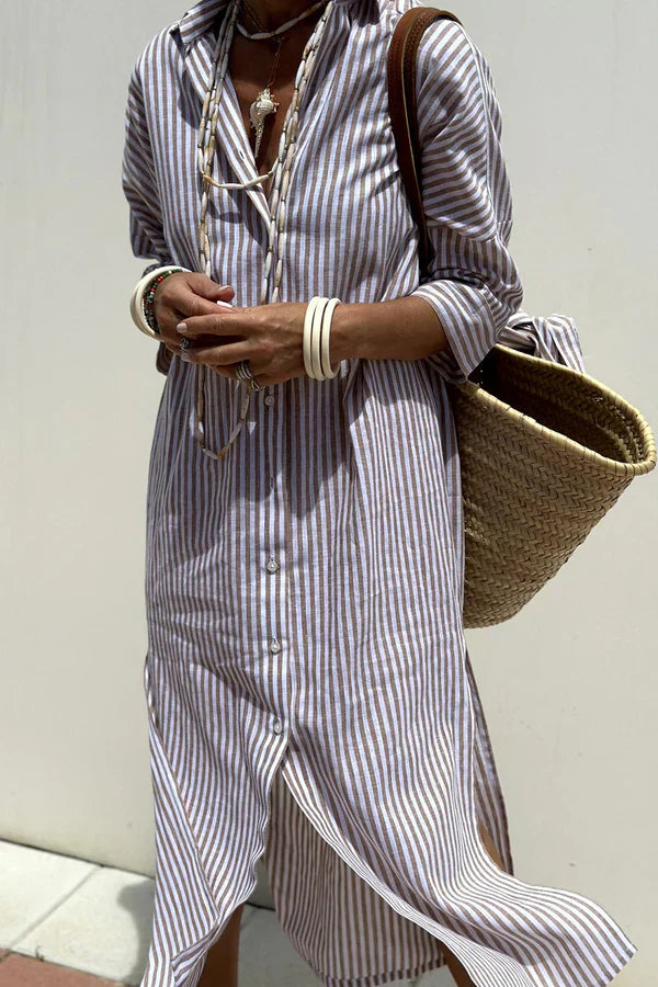 ARIELLA|FITTED STRIPED SHIRT DRESS