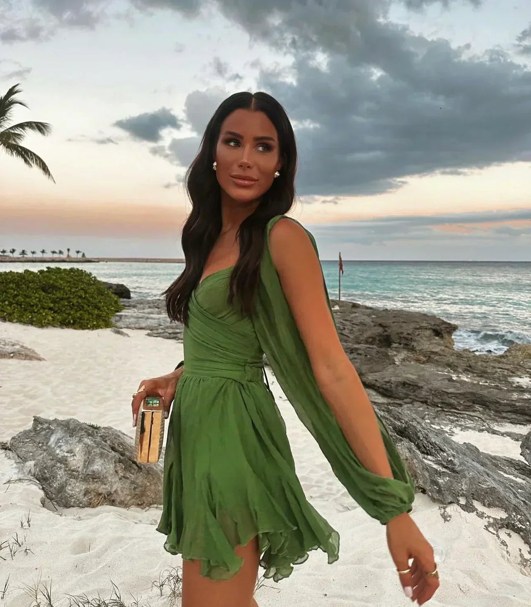Calista Balloon-Sleeve Mini Dress
