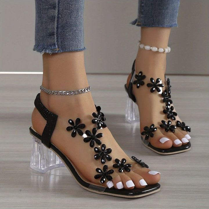 Florencia - Wide Heeled Sandals with Flower