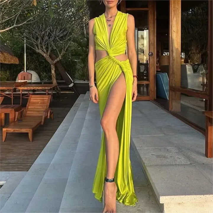 Lyxa Melbourne | Seraphina Draped High-Slit Maxi Dress