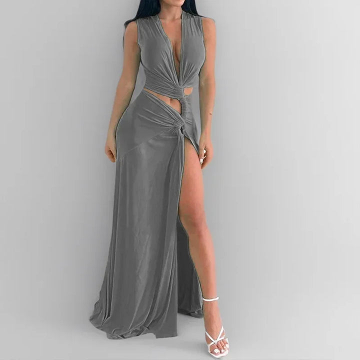 Lyxa Melbourne | Seraphina Draped High-Slit Maxi Dress