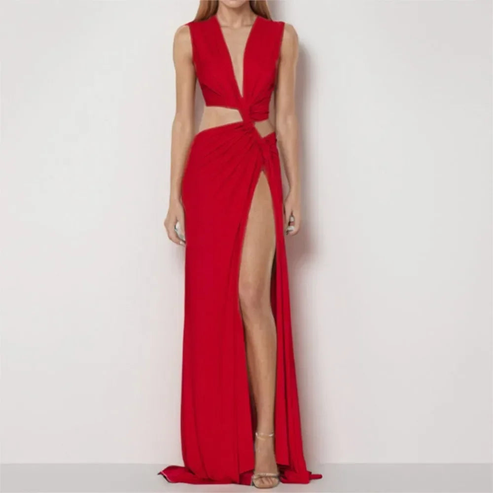 Lyxa Melbourne | Seraphina Draped High-Slit Maxi Dress