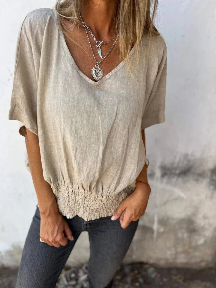 Camille™ – Linen Blend V-Neck Blouse