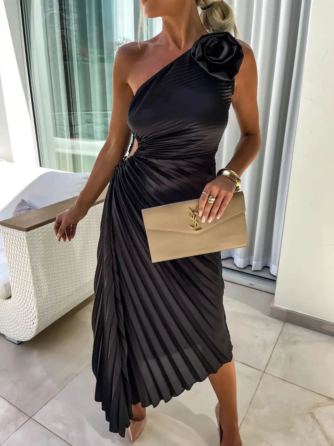 Lyxa Melbourne | Aurelia Pleated Asymmetrical Dress